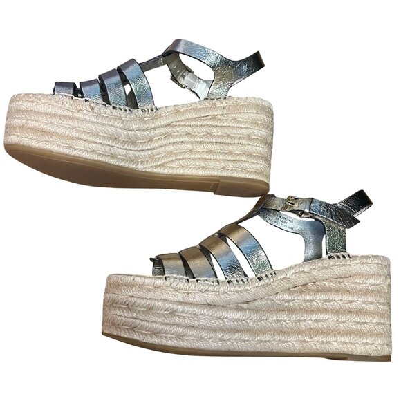 Tory Burch Espadrille Wedge Sandals Spark Gold Metallic Leather New Size 5.5 - Picture 14 of 16